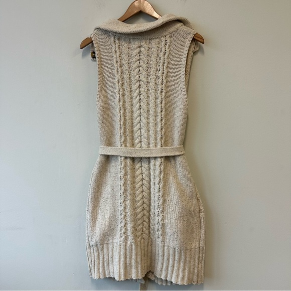 LOFT Wool Cotton Beige Chunky Cable Knit Cardigan Sweater Duster Vest - Picture 7 of 7